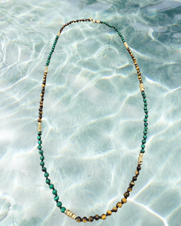 ONE OF A KIND ROSARY STYLE NECKLACE 
Tiger Eye and Turquoise Beads with Silver Elements
4mm beads
Handmade in Mykonos